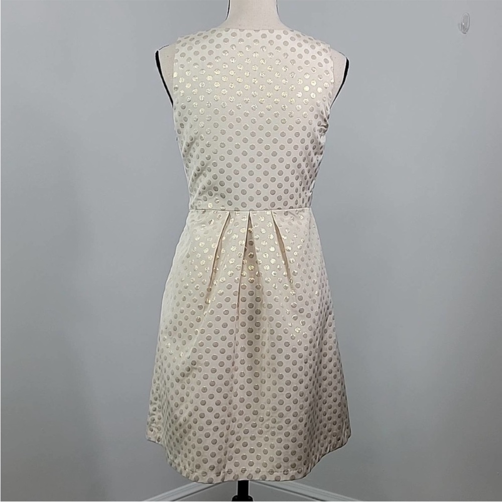 Anthropologie Quillaree Metallic Gold Jacquard Polka Dot Cream A-line Dress 4 - Picture 4 of 14